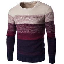 Charger l&#39;image dans la galerie, SFIT Autumn Winter Brand Men Sweater O-Neck Striped Slim Men Casual Long Sleeve Patchwork Pollover Sweaters Mens Thin Clothes