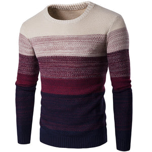 SFIT Autumn Winter Brand Men Sweater O-Neck Striped Slim Men Casual Long Sleeve Patchwork Pollover Sweaters Mens Thin Clothes