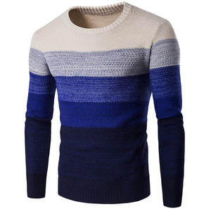 SFIT Autumn Winter Brand Men Sweater O-Neck Striped Slim Men Casual Long Sleeve Patchwork Pollover Sweaters Mens Thin Clothes