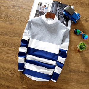 2019 Fashion Brand Splice Stripe Cotton Thin Men Pullover Sweaters Casual Crocheted Striped Knitted Sweater Men Pullover Clothes