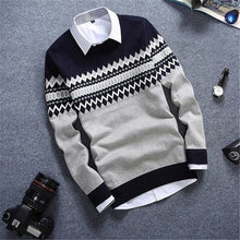 Charger l&#39;image dans la galerie, 2019 Fashion Brand Splice Stripe Cotton Thin Men Pullover Sweaters Casual Crocheted Striped Knitted Sweater Men Pullover Clothes