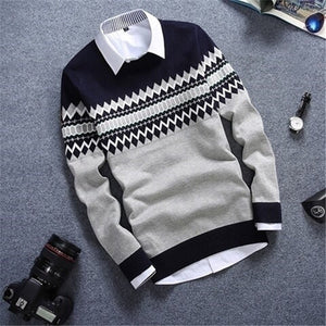 2019 Fashion Brand Splice Stripe Cotton Thin Men Pullover Sweaters Casual Crocheted Striped Knitted Sweater Men Pullover Clothes