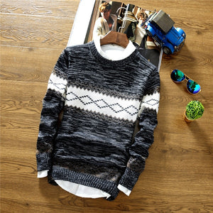 2019 Fashion Brand Splice Stripe Cotton Thin Men Pullover Sweaters Casual Crocheted Striped Knitted Sweater Men Pullover Clothes