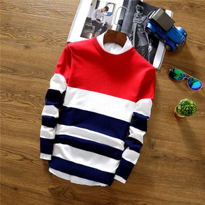 2019 Fashion Brand Splice Stripe Cotton Thin Men Pullover Sweaters Casual Crocheted Striped Knitted Sweater Men Pullover Clothes