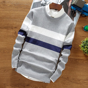 2019 Fashion Brand Splice Stripe Cotton Thin Men Pullover Sweaters Casual Crocheted Striped Knitted Sweater Men Pullover Clothes