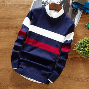 2019 Fashion Brand Splice Stripe Cotton Thin Men Pullover Sweaters Casual Crocheted Striped Knitted Sweater Men Pullover Clothes