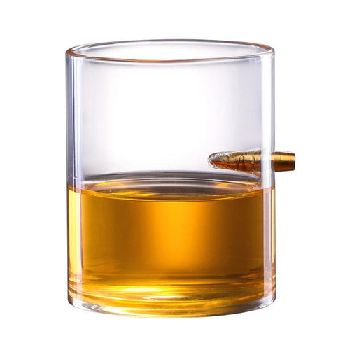 360ml Hand Blown Whiskey Cup Creative Glass Bullet Embedded In Decorative Glass Cup Decorative Glass Cup New Arrivals