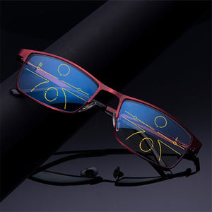 Oulylan Progressive Multifocal Reading Glasses Men Anti Blue Light Alloy Near Far Sight Spectacles Hyperopia Diopter +1.0 1.5