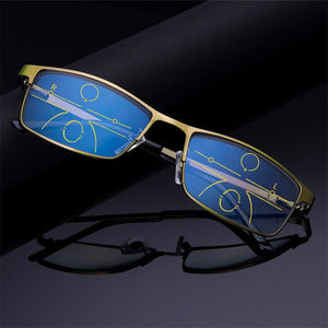 Oulylan Progressive Multifocal Reading Glasses Men Anti Blue Light Alloy Near Far Sight Spectacles Hyperopia Diopter +1.0 1.5