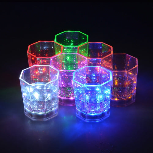 8 Colors LED Lamp Plastic Transparent Cups Bar Club Wine Glass Colorful Flashing Octagonal Scotch Luminous Cups